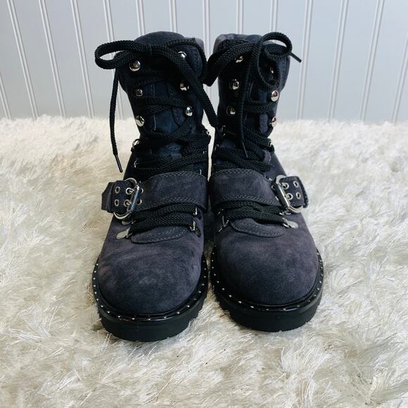 Marc Fisher Gray Noble Suede Combat Moto Boot Lug Sole Sz 9 - Picture 6 of 7